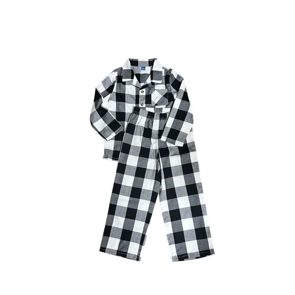 Kids flannel pajama set black white plaid Sz 5T / Sz 5